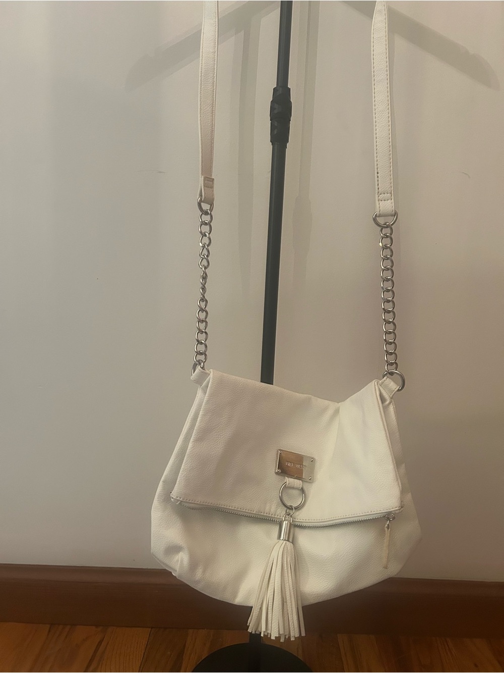 Nine West Cream Crossbody Bag with Tassel and Chain Strap